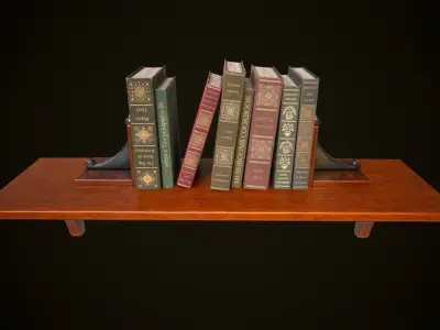 Vintage shelf with books Low-poly 3D model