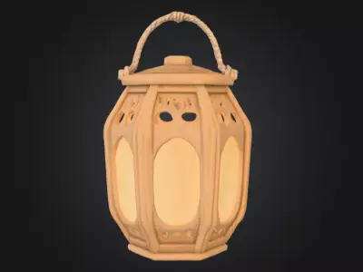 Rustic Wooden Rope Lantern Low-poly 3D model