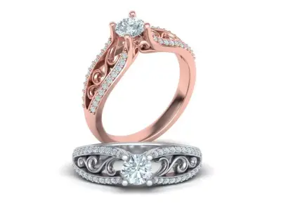 Half Carat  Barocco Engagement ring  printable ring  3D print model