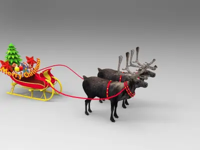 Reindeer Sleigh Model Low-poly 3D model