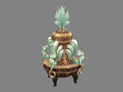 Cartoon censer and jade fox spirit Low-poly 3D model