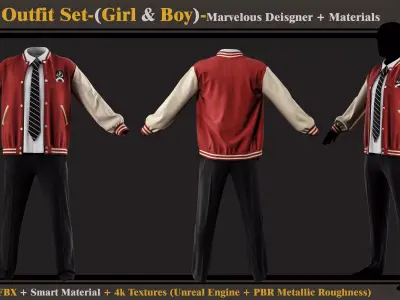 School Outfit Set- MD-Clo3d-Smart Material- Textures- OBJ-FBX 3D model