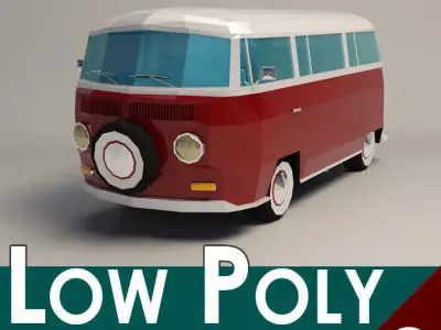 Low-Poly Cartoon VW Transporter Bus Low-poly 3D model