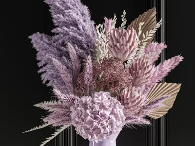 Flower Set 019 purple pampas 3D model