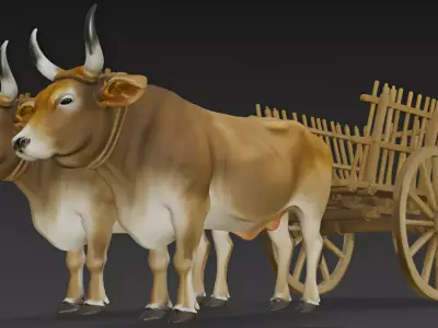 Ox Cart Bullock 3D Model 3D model