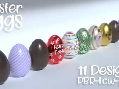 Easter Eggs 11 Different Designs  Low-poly 3D model