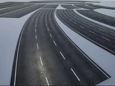 PBR 4K-2K  Three-Lane Highway Roads Clean Low-poly 3D model