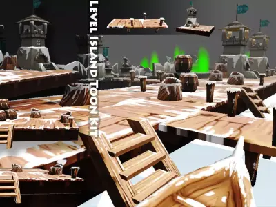 Level Island Toon Kit Pack Low-poly 3D model
