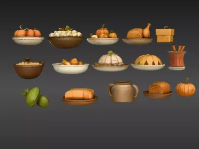 Stylized Thanksgiving Food Pack Low Poly Feast Props Low-poly 3D model