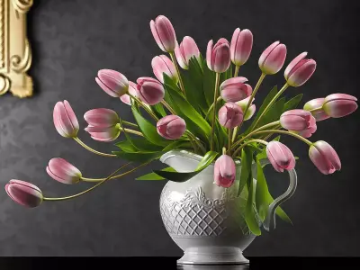 Tulips 3 in vase on table 3D model