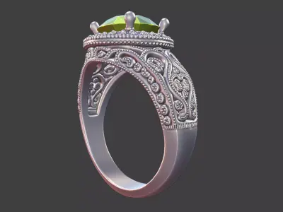 SCROLLWORK HALO RING WITH PRONG SET GEM 3D print model