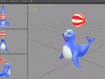 Cartoon sea lion performing in zoo Low-poly 3D model