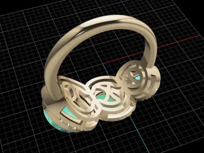 Diamond and Cabochon Ring 3D print model