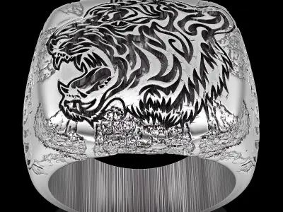 Tiger ring silver gold sterling printable jewelry 3D model 3D print model