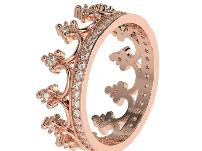 Crown ring with  diamonds 3D print model