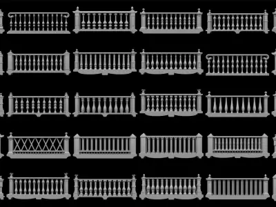 60 Traditional Balcony Railings Base Mesh pack Low-poly 3D model