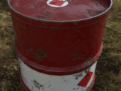 Barrel in middle of field Low-poly 3D model