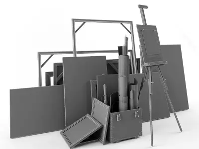A set of decorative elements with easel 3D model