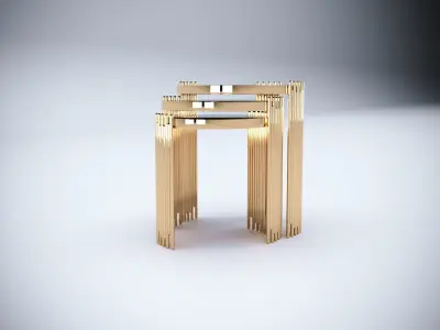 3D Brass and Glass Modern Coffee Tables 3D model
