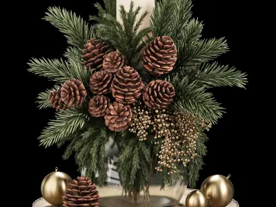 Christmas Centerpiece with Pinecones and Gold Accents 3D model