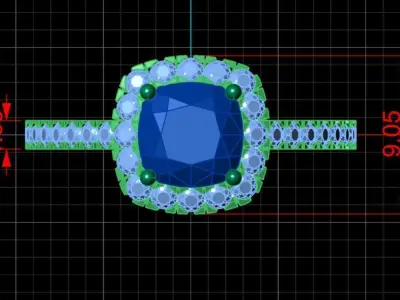 Halo Cushion Cut Engagement Ring  3D print model