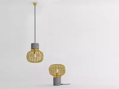T-Series pendant lamp in concrete and gold 3D model