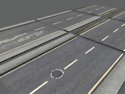 Damaged Road Pack Low Poly Low-poly 3D model