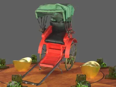 Chinese gold ingot with rickshaw 3D model