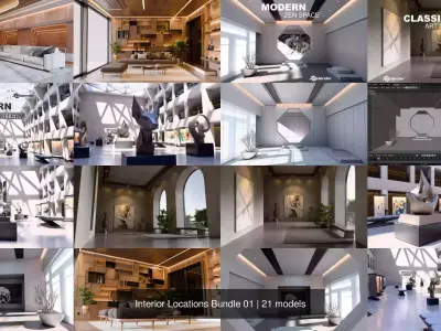 Interior Bundle 01 - 18 Environments 3D Model Collection