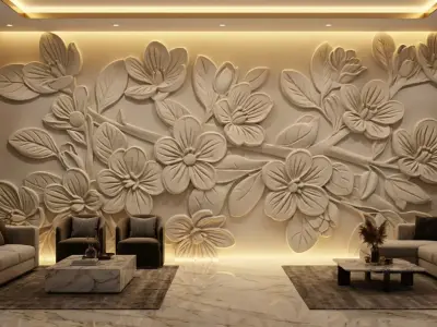 modern panel wall decor set relief stl mural CNC 284 3D model