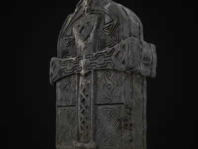 Knotted Engraved Cross Standard Gravestone Low-poly 3D model