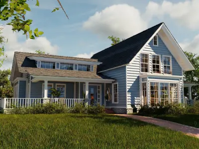 Classic style porch house with furniture Low-poly 3D model