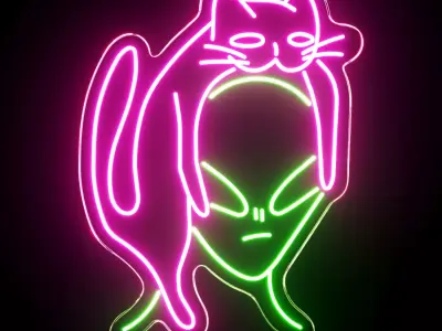 Alien Cat Neon Sign 3D model