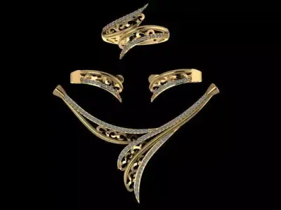 Relax set gold jewelry with diamonds 3D print model