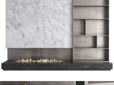 Decorative wall with fireplace set 20 3D model