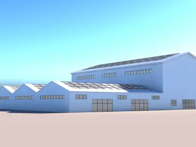 Warehouse building with solar panels 3D model