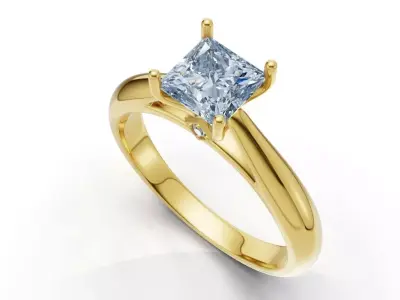 Princess-Cut Solitaire Diamond Ring Free 3D print model