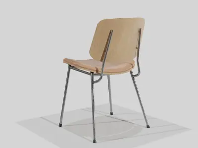 Soborg Metal Base-Model 3061-oak lacquered and chrome Low-poly 3D model