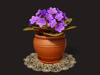 Potted Plant Flower African Violet - PBR Game Ready Low-poly 3D model