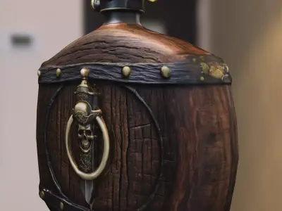 Ornate Pirate Flask with Skull Dagger Emblem Low-poly 3D model