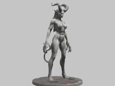 Stylized Female Demon Figure with Horns Printable Fantasy Low-poly 3D model