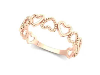 Gold Half Band Ring Heart Beaded Details 3D Model Print Ready 3D print model