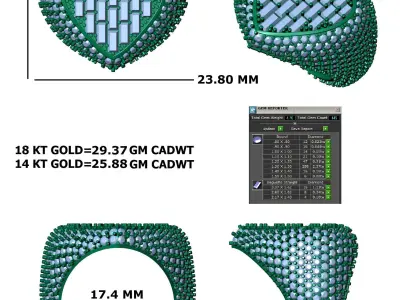 Luxury Baguette Heart Pave Diamond Ring 3D print model