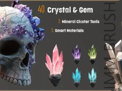 40 crystal and gem imm brush Low-poly 3D model
