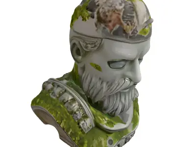 Ancient Mossy Stone Warrior Bust Low-poly 3D model