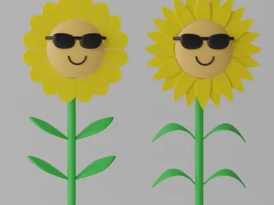 Cartoon Sunflower With Sunglasses 3D model