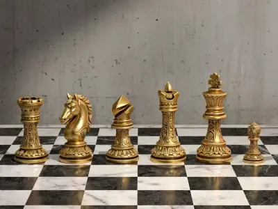 Ornate Embroidered Chess Pieces Set of 6  Luxury Gold STL 3D print model
