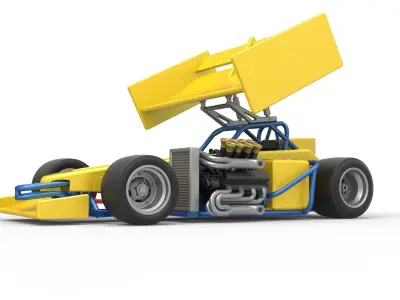 Supermodified front engine Winged race car V2 Scale 1 to 25 3D print model