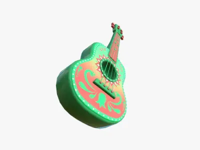 Cartoon Mexican Guitar A09 Green - Music Instrument Design Low-poly 3D model