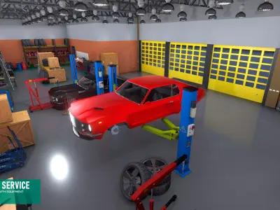 Car service - garage with equipment Low-poly 3D model